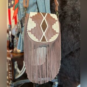 Miranda Lambert Idyllwind Brown Leather Beaded Fringe Crossbody Cowgirl handbag